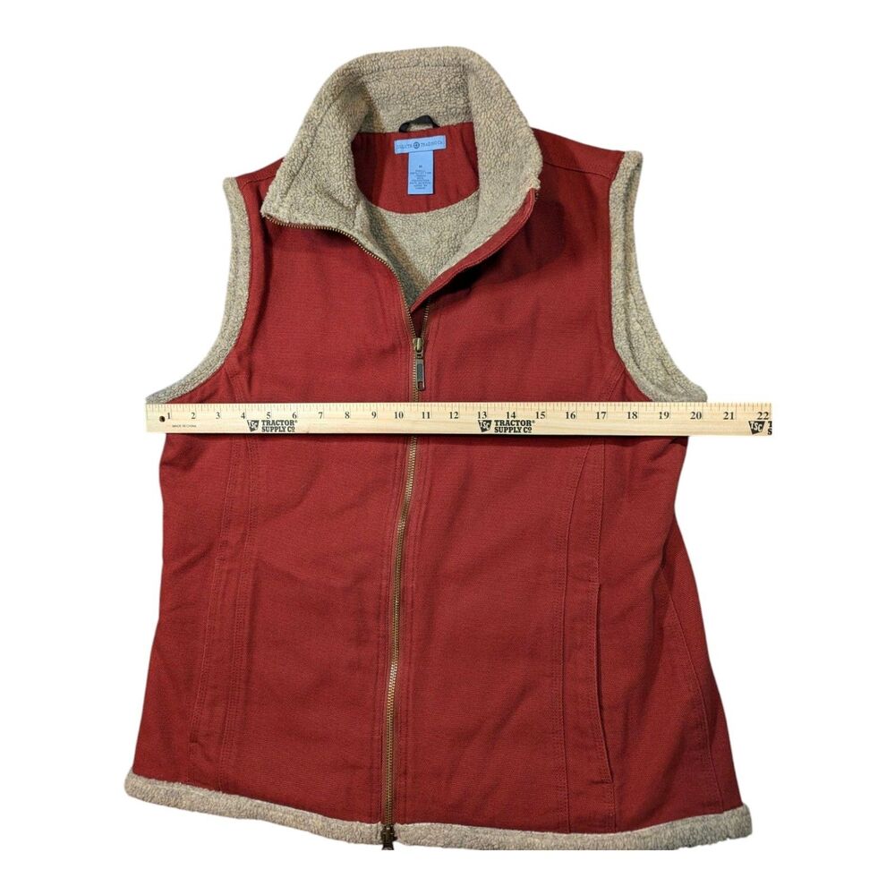 Duluth Trading Canvas Vest Men’s M Red Sherpa Lined Pockets Heavy Workwear - Picture 4 of 5
